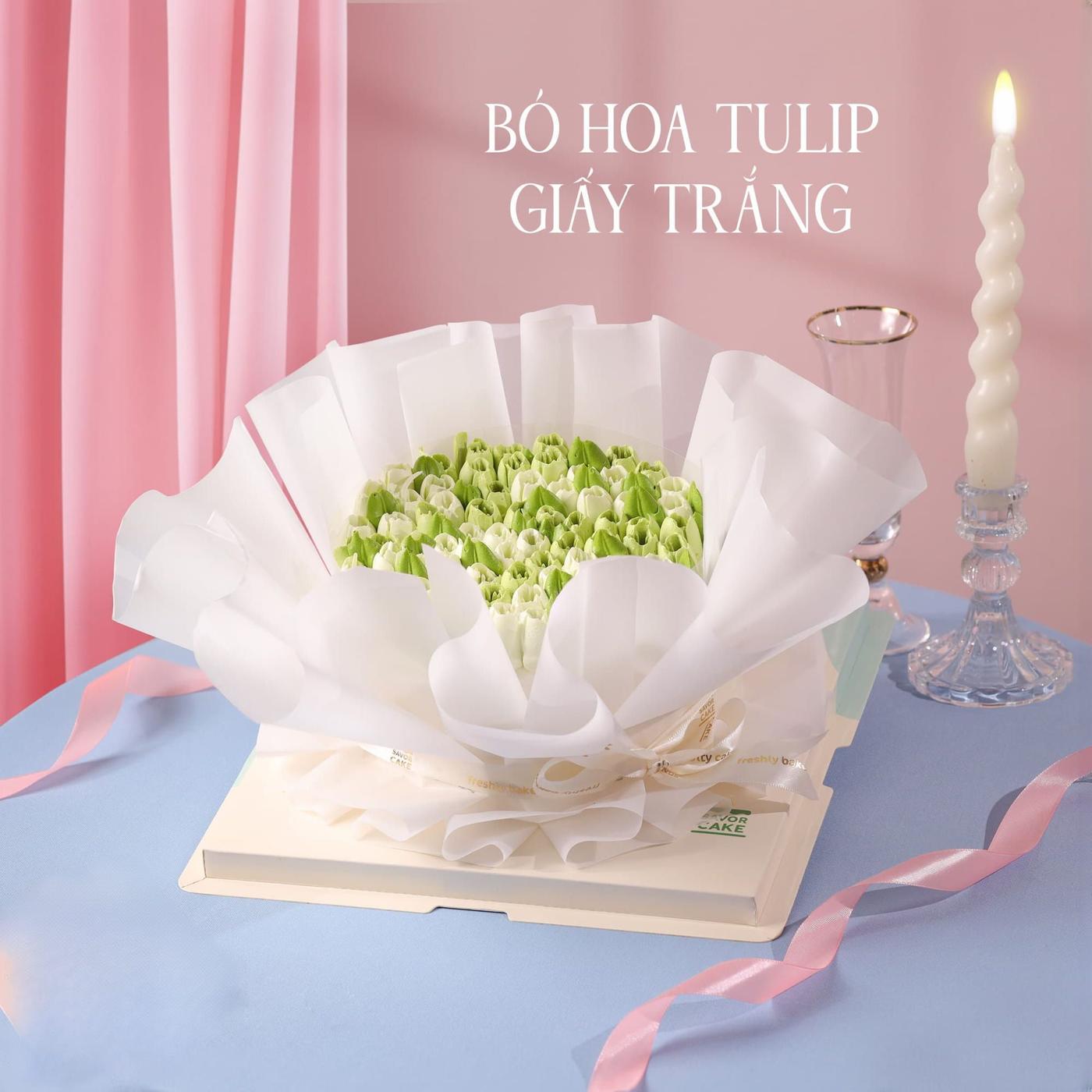 Ảnh chính sản phẩm Bánh kem bó hoa tulip giấy trắng