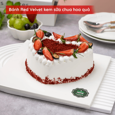 Main image Bánh kem tim red velvet kem sữa chua hoa quả