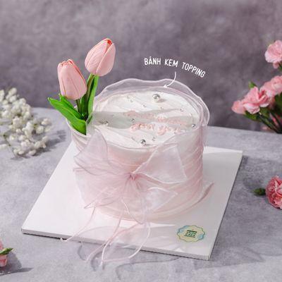 Main image Bánh kem Tulip ruy băng voan hồng